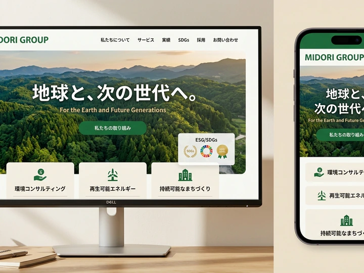 環境への理念と地域での取り組みを伝える企業ホームページのサンプル