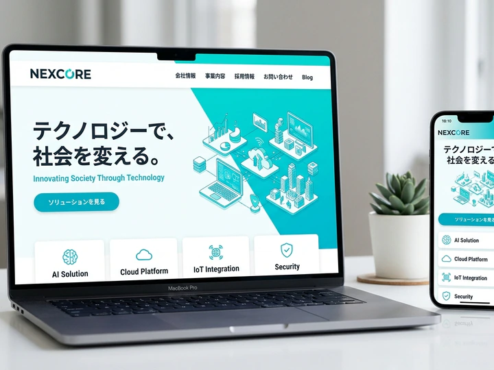 ITサービスと技術力を視覚的に整理した企業ホームページのサンプル